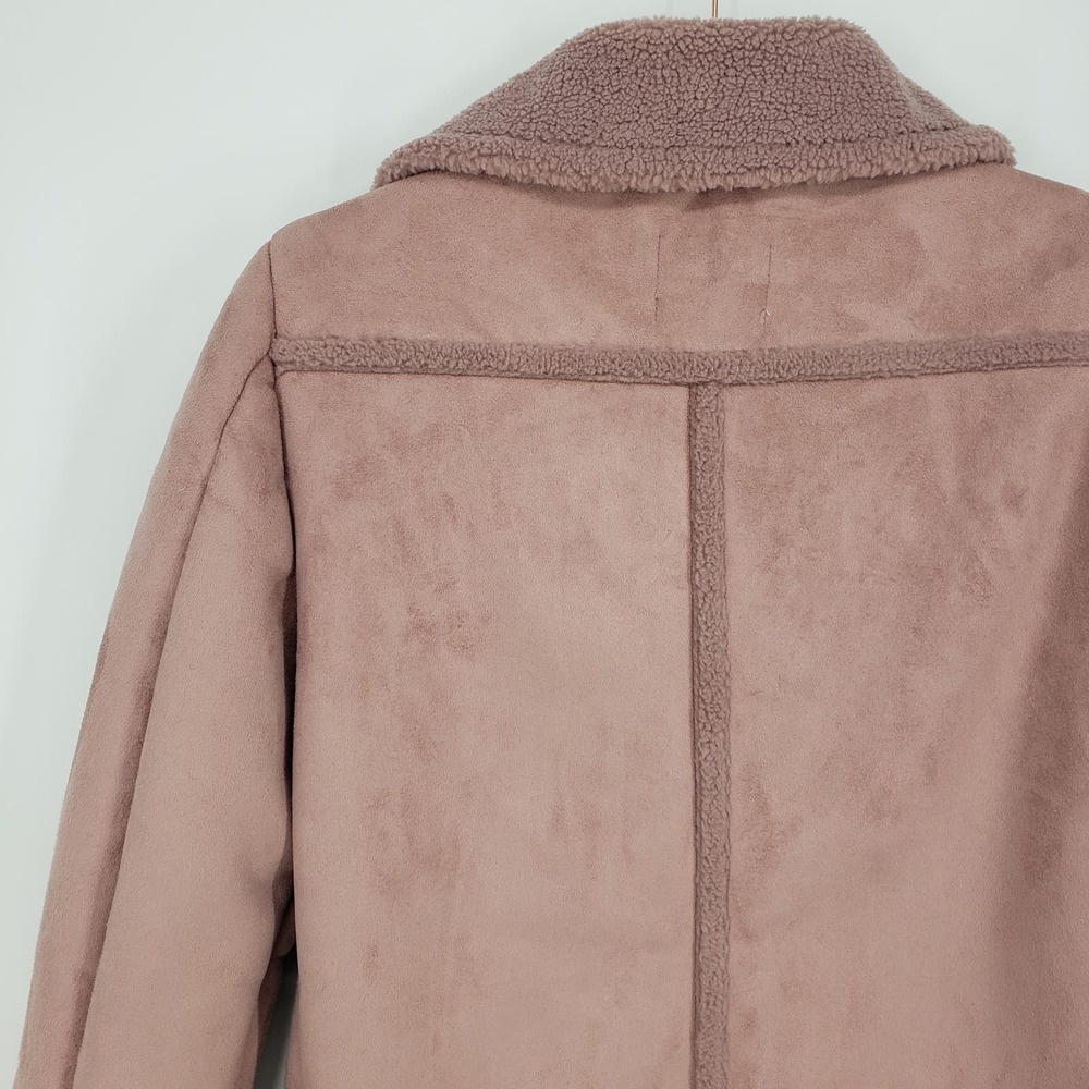 LOFT Faux Suede Aviator Jacket XS Sherpa Moto Asymmetrical Zip Up Mauve Pink - Picture 8 of 10